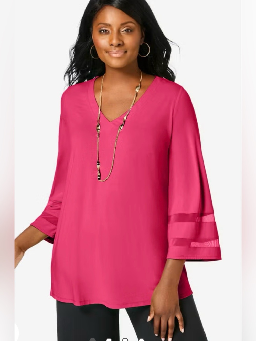 Plus Stretch Knit Mesh Inset Sleeve Tunic Hot Pink